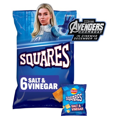 Walkers Squares Salt & Vinegar Multipack Snacks Crisps 6 x 22g