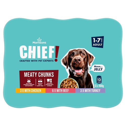 Morrisons Chief Meaty Chunks in Jelly Adult Dog Food 12 x 400g