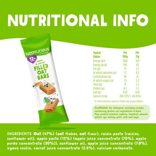 Kiddylicious Apple & Carrot Filled Oat Bars 12+ Months 5 x 21g (105g)