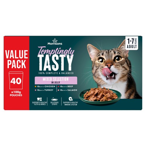 Morrisons Temptingly Tasty Cat Food Mixed Selection In Jelly 40 x 100g
