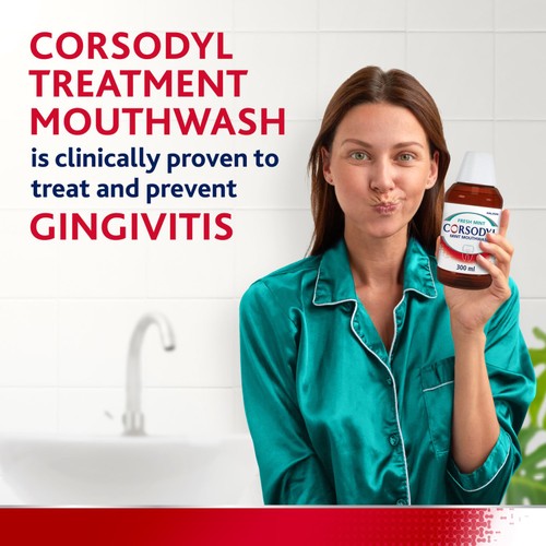 Corsodyl Medicated Antibacterial Mouthwash Fresh Mint, 300ml