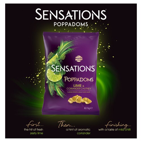 Walkers Sensations Lime & Coriander Chutney Sharing Poppadoms 82.5g