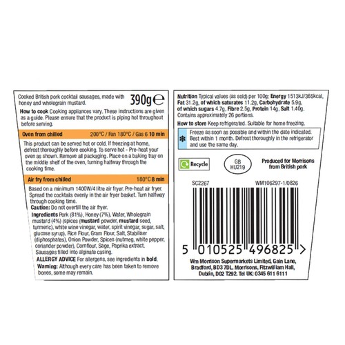 Morrisons The Best Honey & Mustard Pork Dinky Sausages 390g