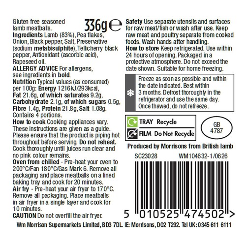 Morrisons Seasoned Lamb Meatballs 336g