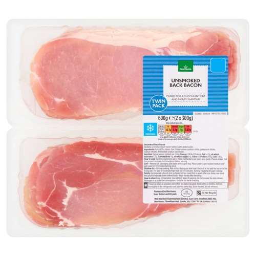 Morrisons Unsmoked Bacon Twin Pack 600g