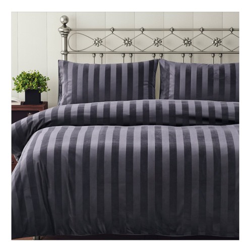Nutmeg Home Charcoal Velvet Stripe Duvet Set Double