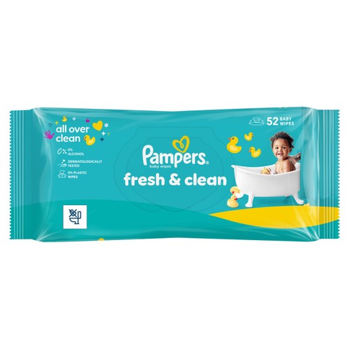 Pampers Fresh Clean Baby Wipes Plastic Free 52Pk