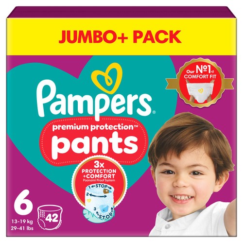 Pampers Premium Protection Nappy Pants Size 6, 42 Nappies, Jumbo+