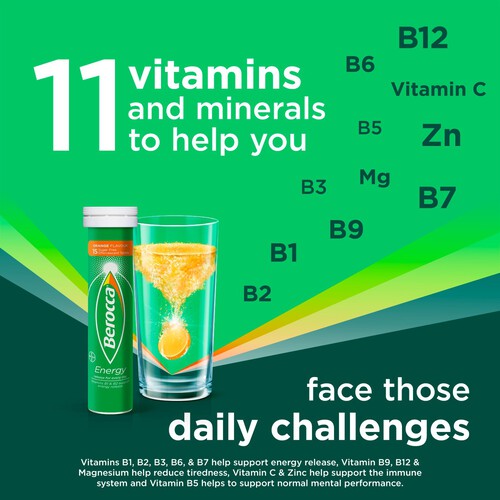 Berocca Energy Food Supplement Orange Effervescent Tablets