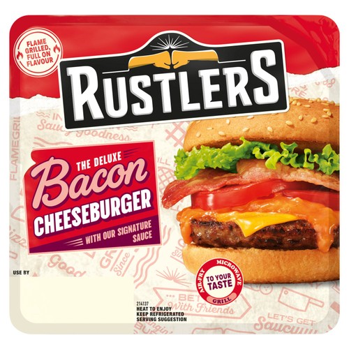 Rustlers the flame grilled deluxe with bacon cheese
