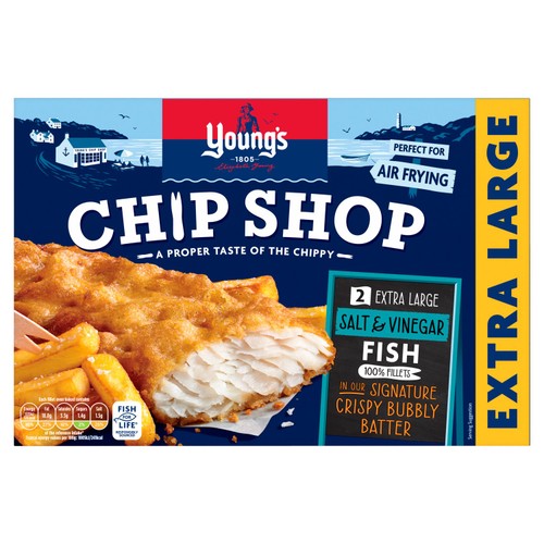 Youngs young s chip shop 2 extra large fillets in salt vinegar batter