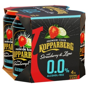 Kopparberg Cider Plus Strawberry & Lime Alcohol Free 4X330ml