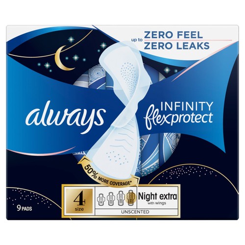 Always Infinity Flex Protect Size 4 Pads Secure Night With Wings