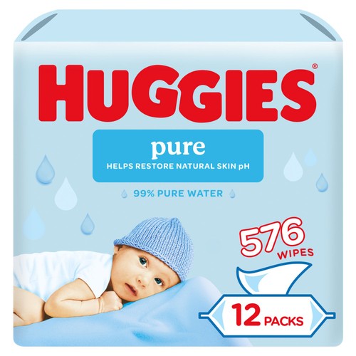 Huggies Pure Plastic Free Baby Wipes 12 x 48 Pack