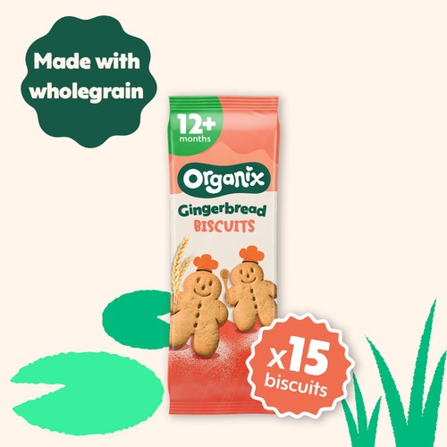 Organix Gingerbread Men Biscuits Toddler Snacks 135g 12 months+