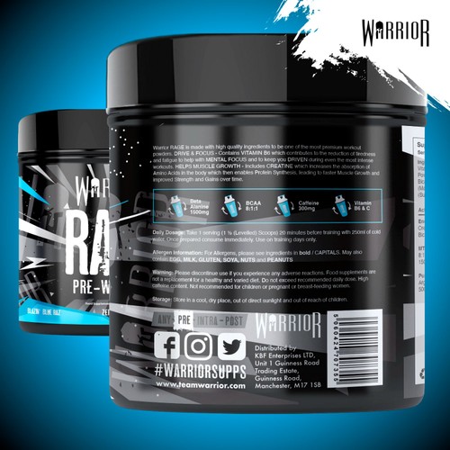 Warrior Rage Blazin Blue Razz Pre Workout Supplement 