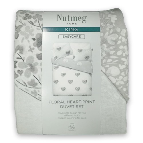 Nutmeg Home Floral Heart Print Easy Care Duvet Set King