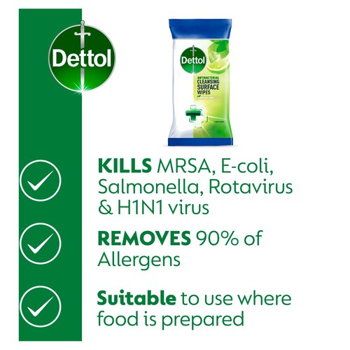 Dettol Antibacterial Biodegradable Cleansing Surface Wipes Lime & Mint