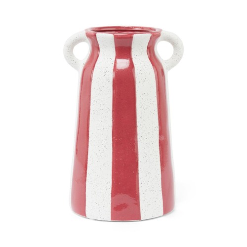 Nutmeg Home Raspberry Striped Ceramic Vase