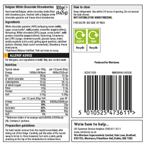 Morrisons The Best Belgian White Chocolate Strawberries 4 x 25g