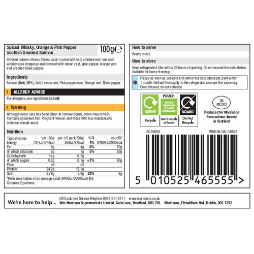 Morrisons The Best Spiced Whisky, Orange & Pepper Smoked Salmon 100g