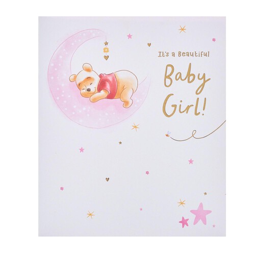 Winnie The Pooh Cute Girl Birth Congratulations Card L031