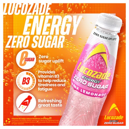 Lucozade Energy Zero Sugar Drink Pink Lemonade 