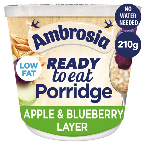 Ambrosia Ready to Eat Porridge Oat Cereal Pot Apple & Blueberry Layer  210g