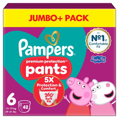 Pampers Premium Protection Nappy Pants Size 6, 42 Nappies, Jumbo+ Pack