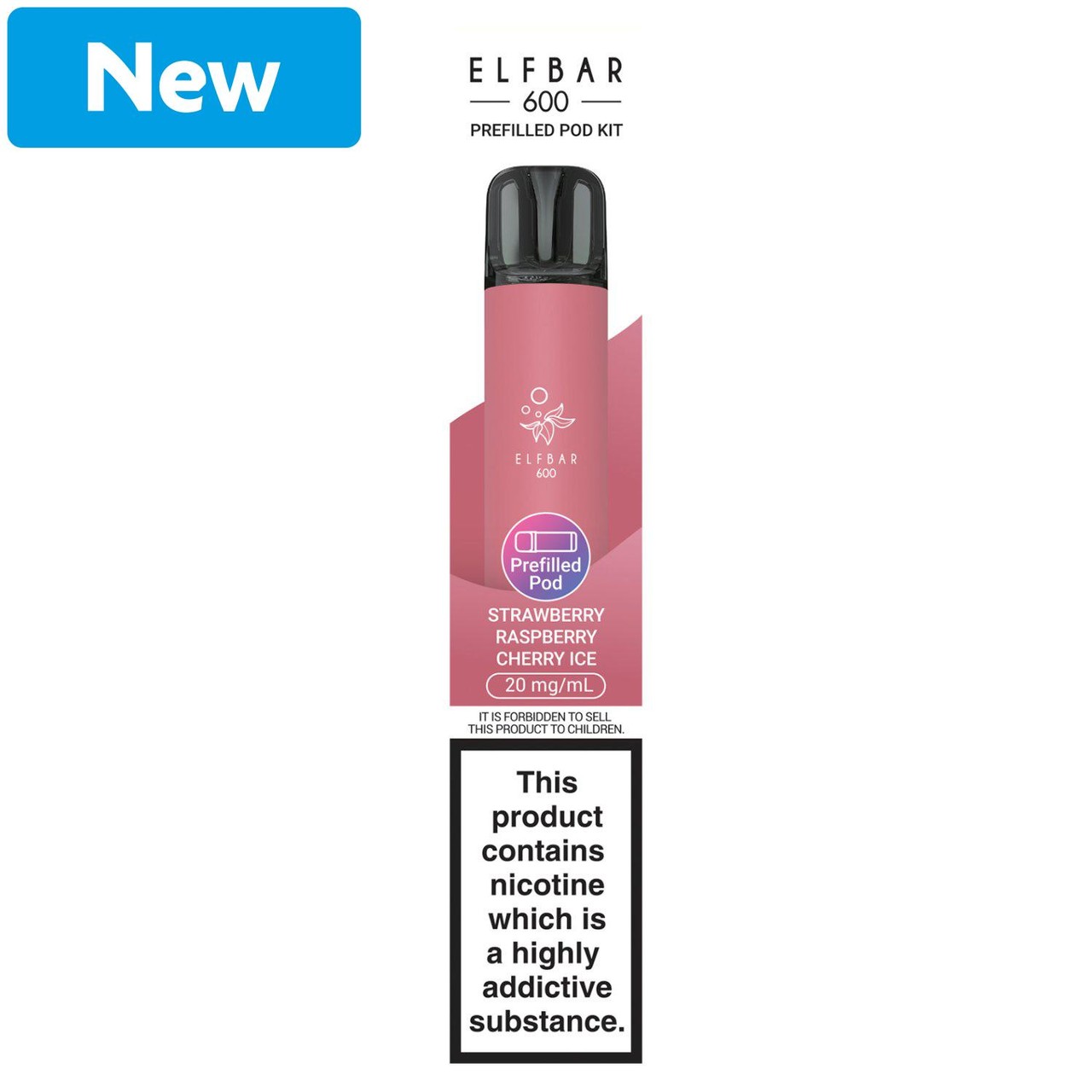 Elfbar 600 Rechargeable Prefilled Pod Kit Straw Rasp Cherry Ice
