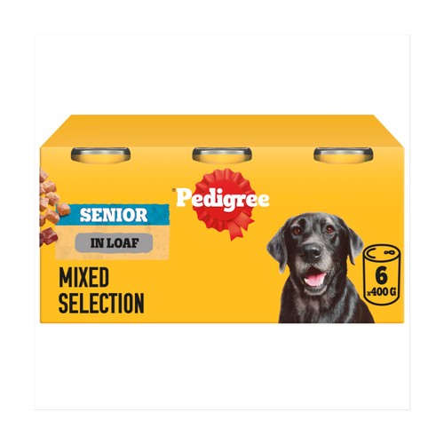 PEDIGREE Senior Wet Dog Food Mixed Selection in Loaf 6 x 400g Tin Cans