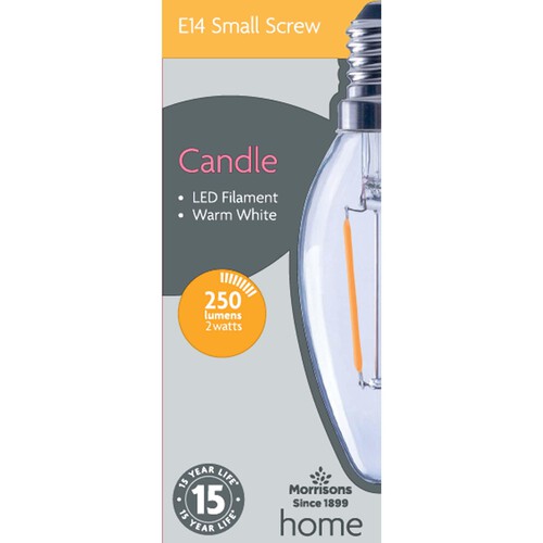 Morrisons LED Filament Candle 250 Lumens Ses 2W Light Bulb 