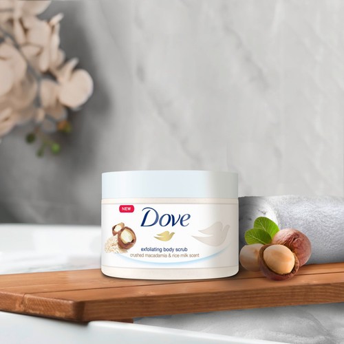 Dove Shower Body Scrub Jar Macadamia & Rice Milk 225ml