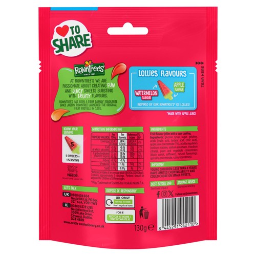 Rowntree's Sour Watermelon Lollies Pouch 