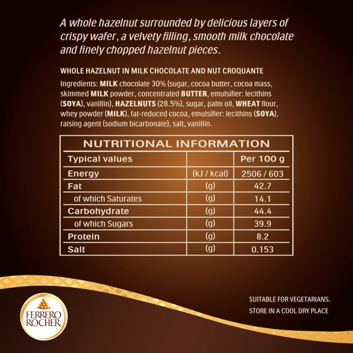 Ferrero Rocher Milk Chocolate Hazelnut Pralines Gift Box 42 Pieces 525g