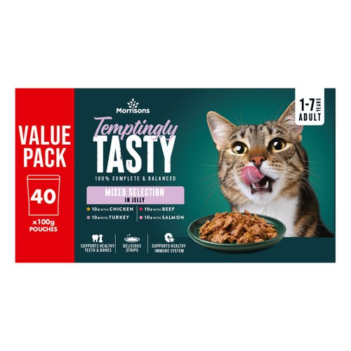 Morrisons Temptingly Tasty Cat Food Mixed Selection In Jelly 40 x 100g
