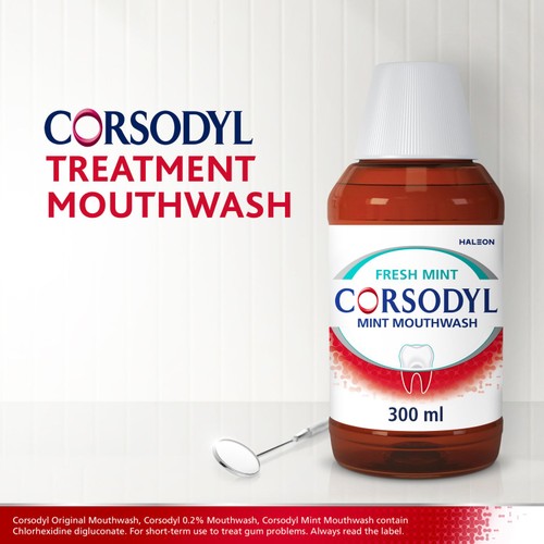 Corsodyl Medicated Antibacterial Mouthwash Fresh Mint, 300ml