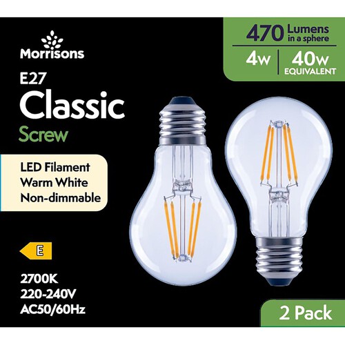 Morrisons LED Gls Filament 470 Lumens 4w Es 