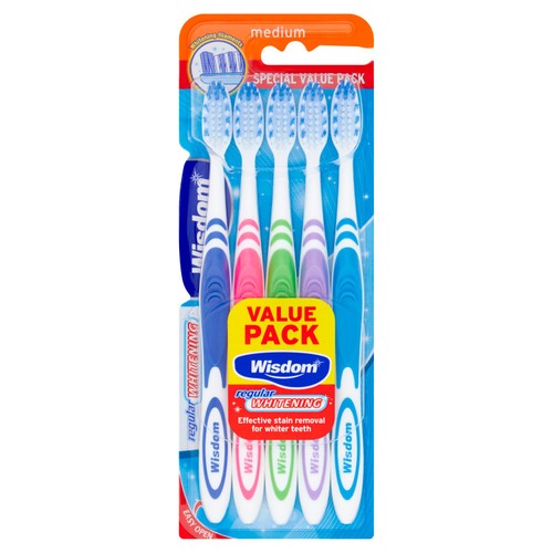 Wisdom Regular Whitening Toothbrushes Medium 5 Pack