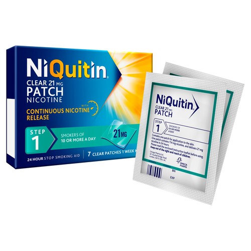 NiQuitin Clear Patch -Step 1 21mg, 7 Nicotine Patches - Stop Smoking Aid