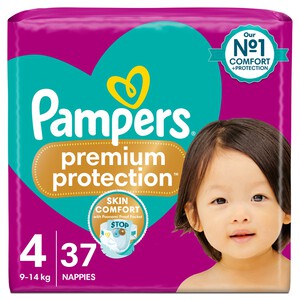 Pampers Premium Protection Size 4, 37 Nappies, 9kg - 14kg, Essential Pack 37 per pack