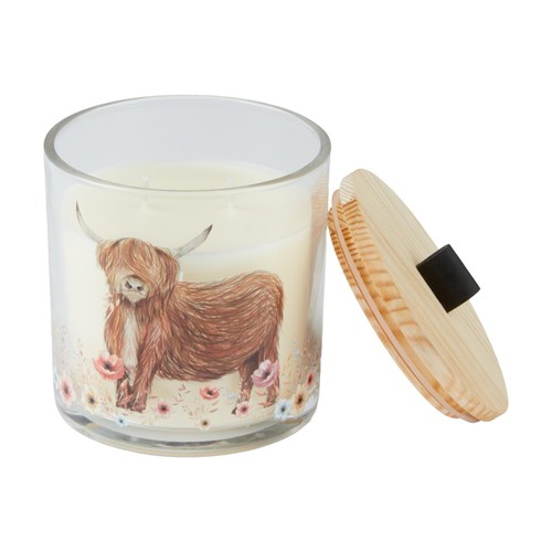 Nutmeg Home Highland Cow Lidded Cedar Leaf & Tonka Scented Candle