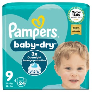 Pampers Baby-Dry Size 9 24 Nappies 19kg+ Essential Pack