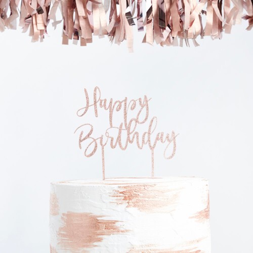 Club Green Rose Gold Happy Birthday Cake Topper