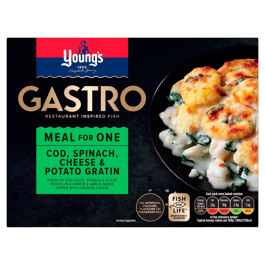 Young's Gastro Cod, Spinach, Cheese & Potato Gratin Meal for One 360g ...