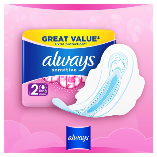 Always Sensitive Long Ultra (Size 2) Sanitary Towels Wings 12 pads