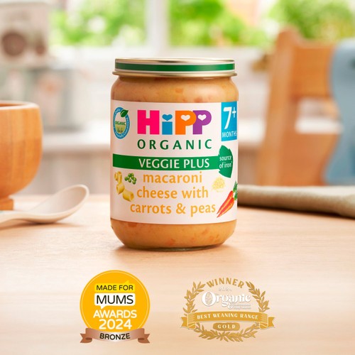 Hipp Organic Macaroni Cheese With Carrot & Peas Baby Food Jar 7M+ 