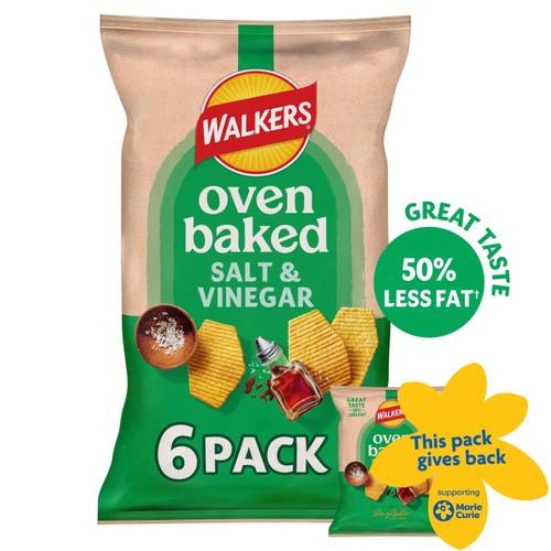 Walkers Baked Salt & Vinegar Multipack Snacks Crisps 6 x 22g