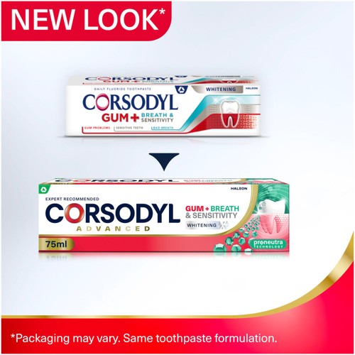 Corsodyl Gum+ Breath & Sensitivity Whitening Toothpaste 75ml