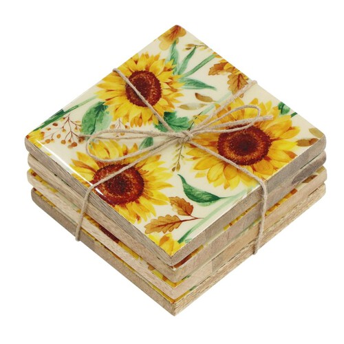 Nutmeg Home Mango Wood Printed Coasters Floral